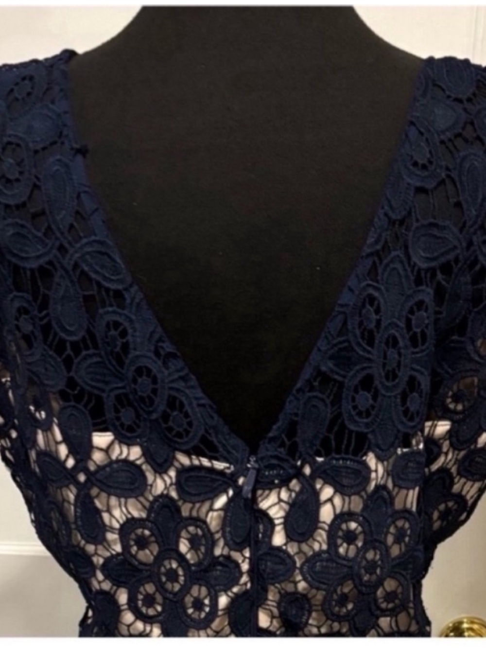 Soieblu NEW Navy Lace Dress Nude Underlay Knee Length Fit N Flare Womens 1X - Picture 6 of 13
